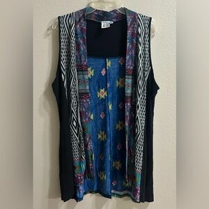 Parsley & Sage Sleeveless Cardigan Size L Colorful Artsy Lagenlook Boho Hippie